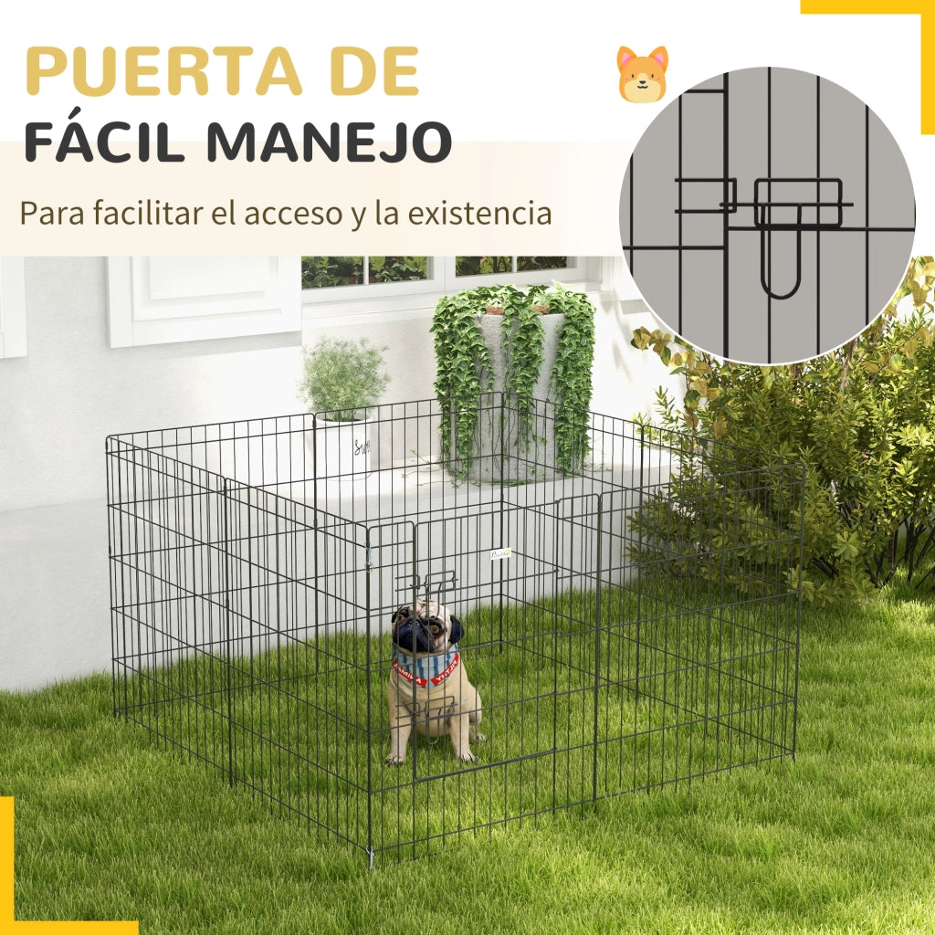 Recinto per Cani 8 Pannelli con Porta ¨C Zephmum ¨C Nero 76x61 cm