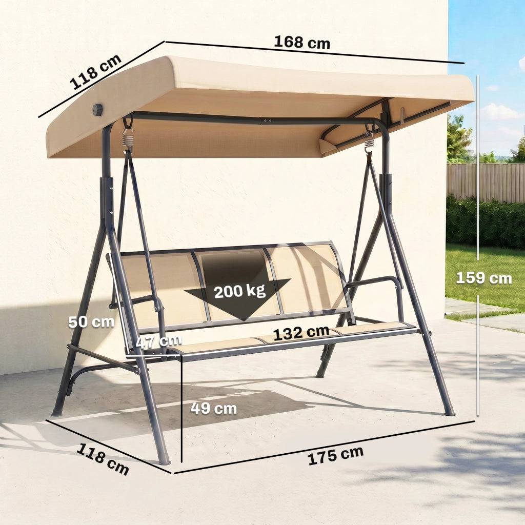 Altalena da Giardino 3 Posti con Tettoia ¨C Minimal ¨C Grigio Acciaio 175x118x159 cm