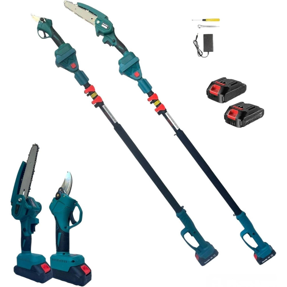 Trade Shop - Kit Per Potatura Professionale Mini Motosega + Forbice Cesoia + Asta Telescopica -