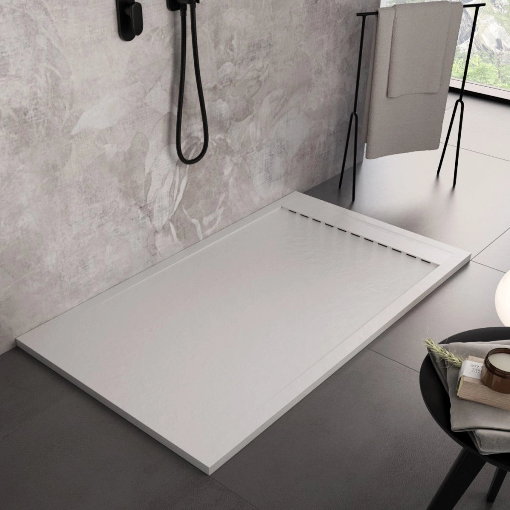 Piatto doccia in marmo resina bianco pietra cemento prestige, misura 90x110
