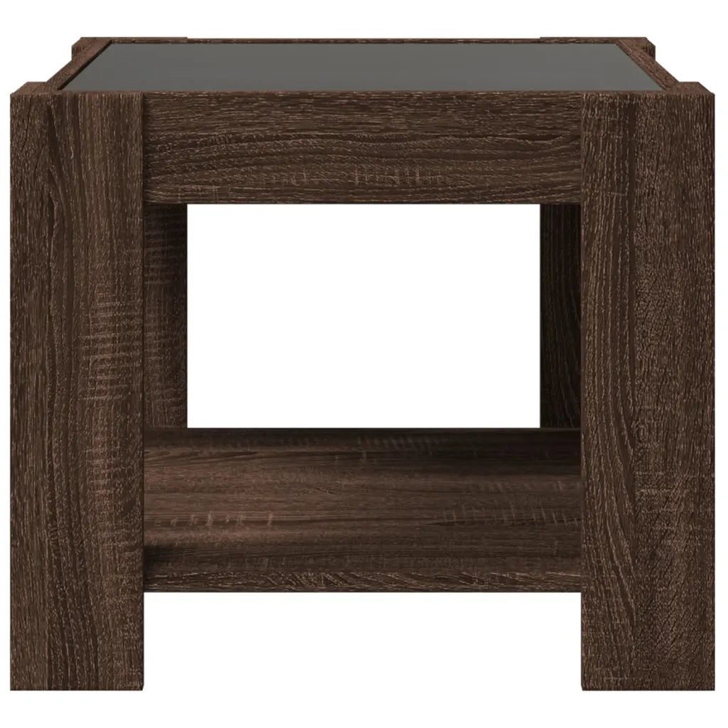 Tavolino Salotto con LED Rovere Marrone 53x53x45 cm Multistrato 847545