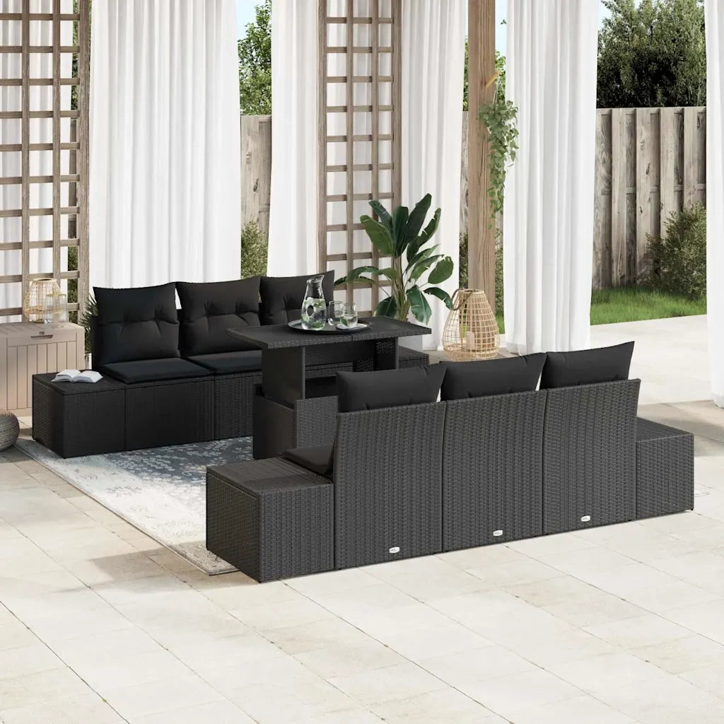 Set di divani con cuscino 7 pcs Nero polyrattan