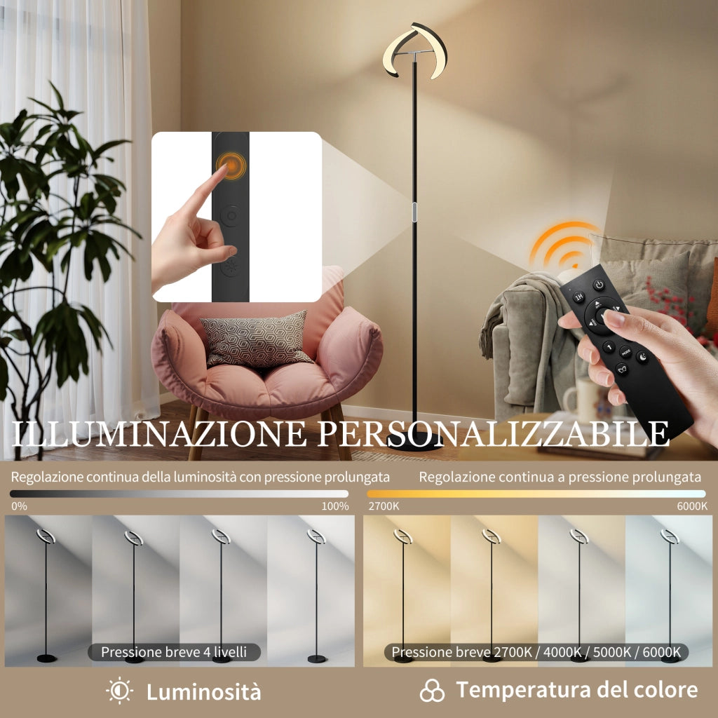 Lampada da Terra Dimmerabile con Telecomando e Doppia Testa Girevole ¨C zephmum ¨C Nero 2700K-6000K