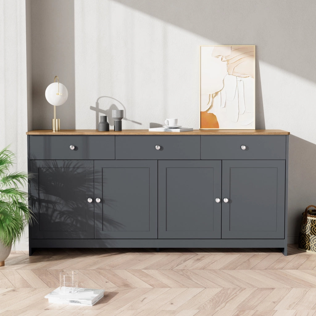 SIDEBOARD 160 cm in MDF Nero/Grigio con 3 cassetti e 4 ante