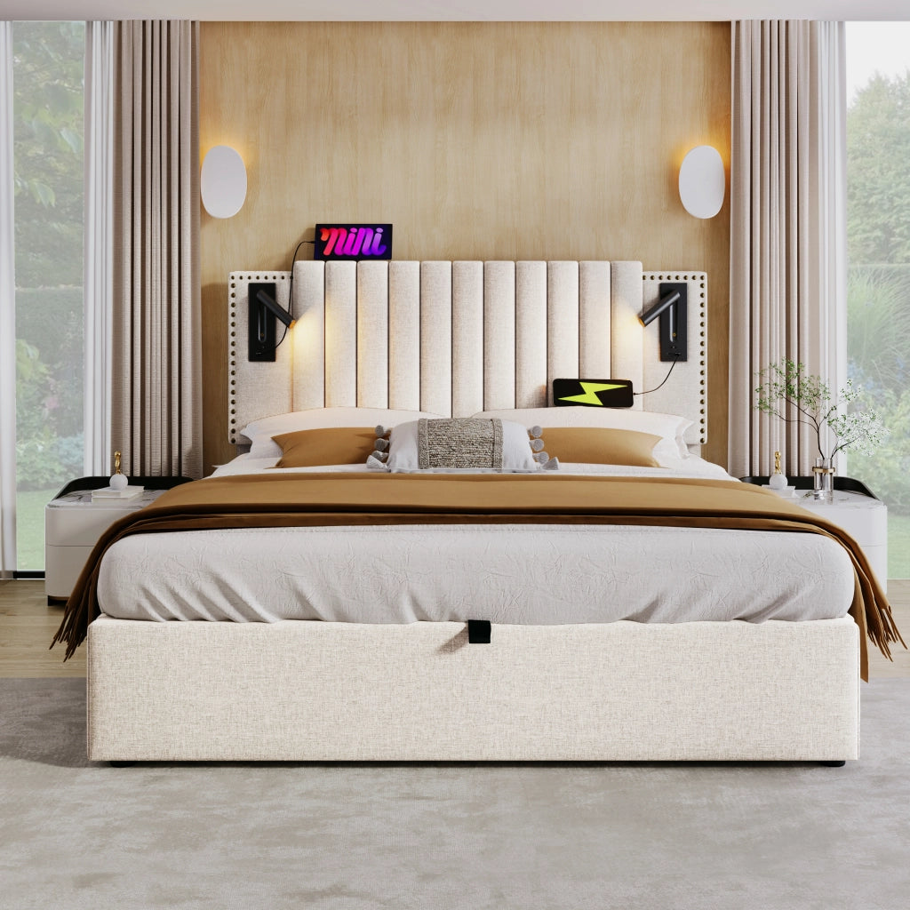 letto imbottito cotone beige 140x200 cm