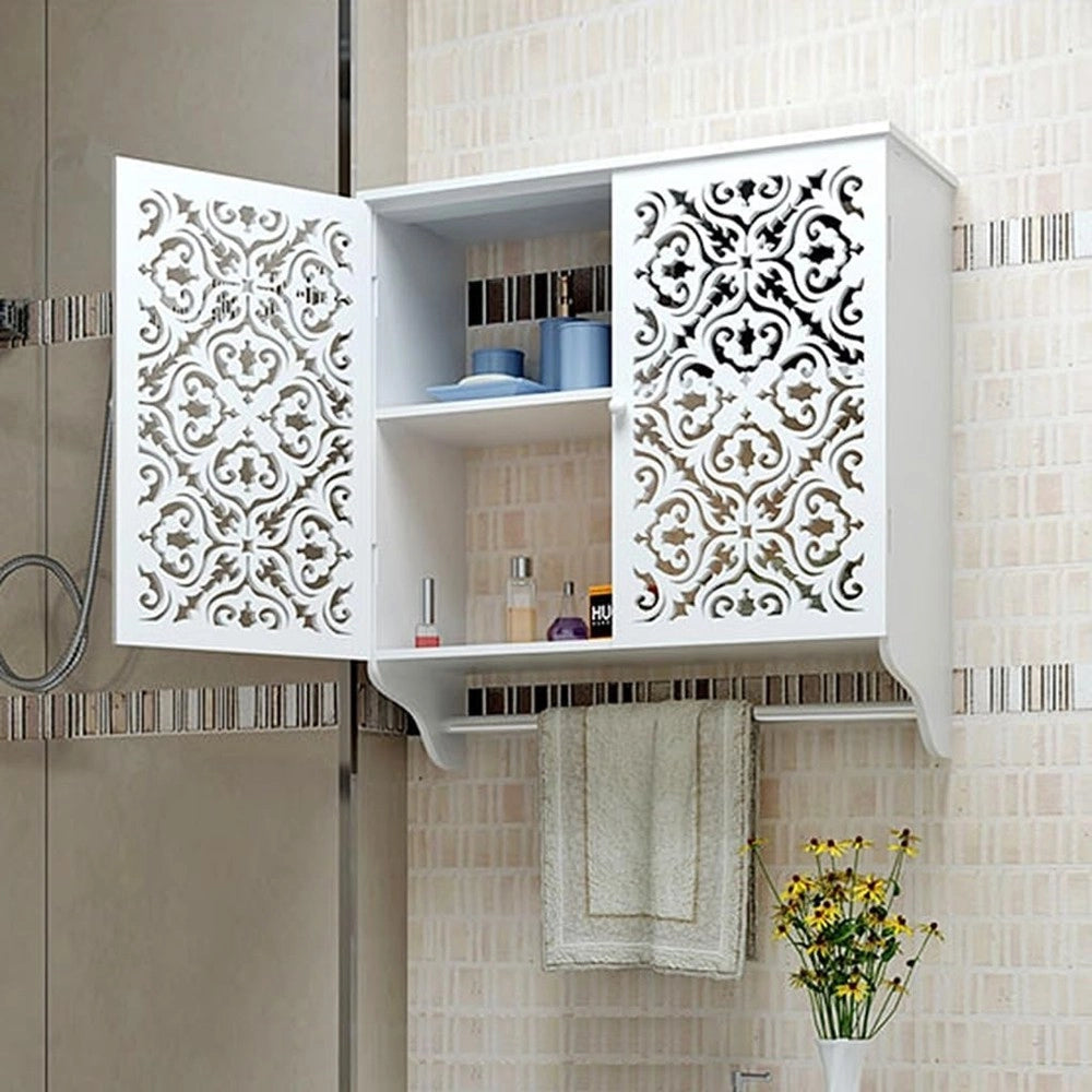 Trade Shop - Mobiletto Da Bagno A Parete Con Portasciugamani Armadietto In Mdf A 2 Livelli -