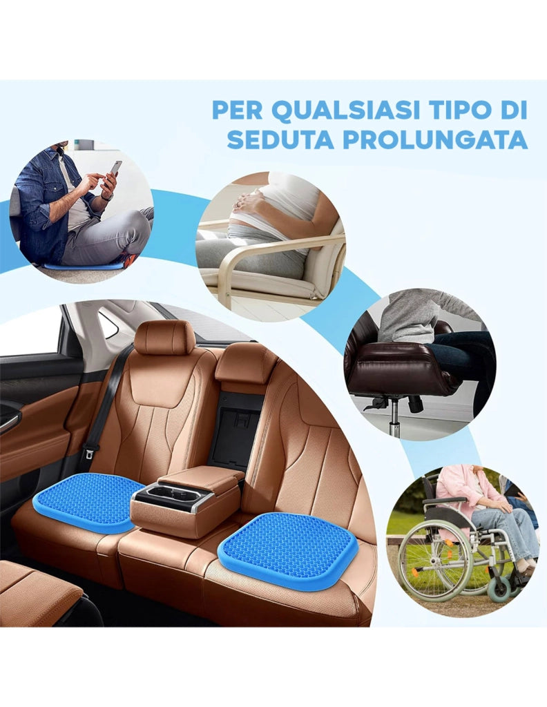 Set 2 Pezzi Cuscino Gel per Sedute Prolungate 37x30x4 cm Ergonomico