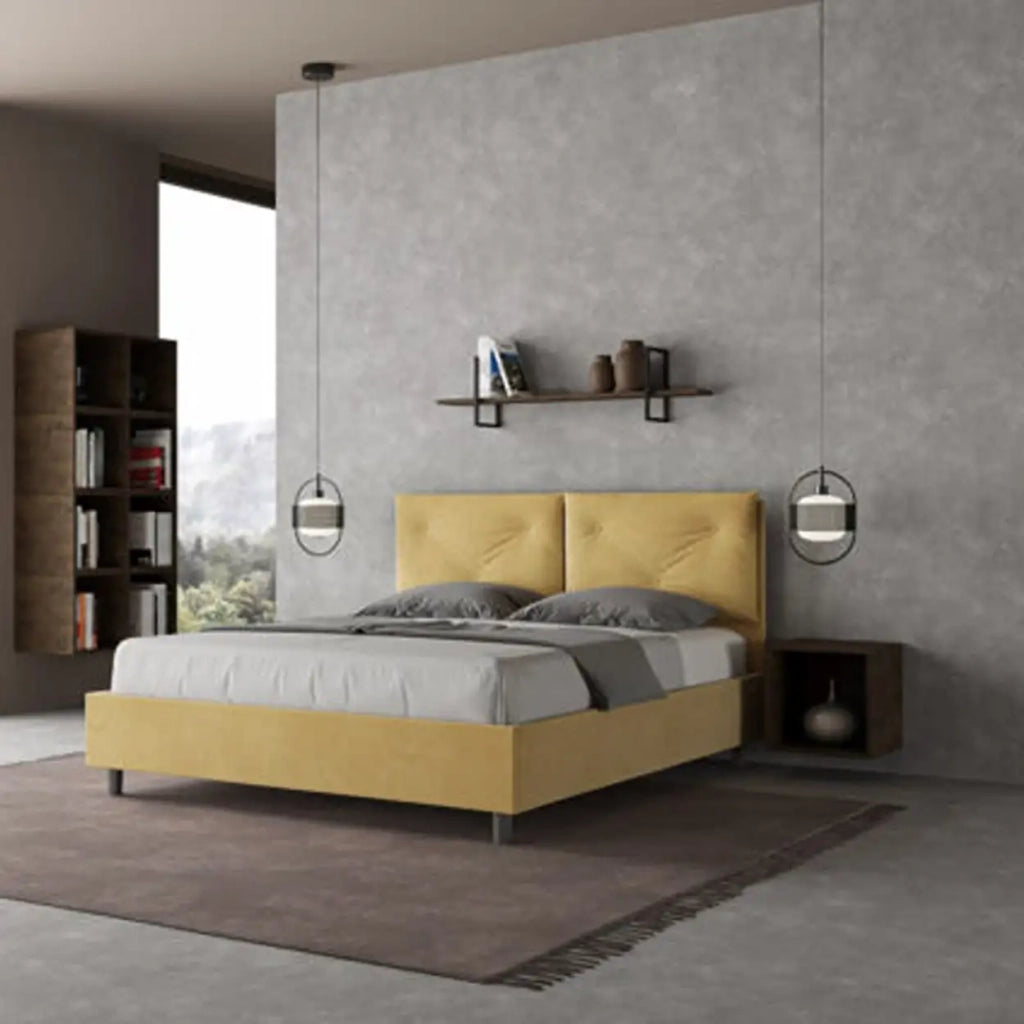 Letto matrimoniale con rete imbottito 160x190 microfibra ocra Appia