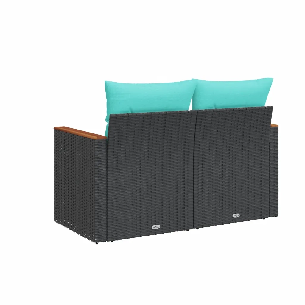 Divano da giardino con cuscini 2 posti nero in polyrattan 366035