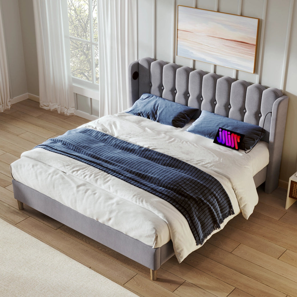 letto imbottito lino grigio 160 x 200 cm