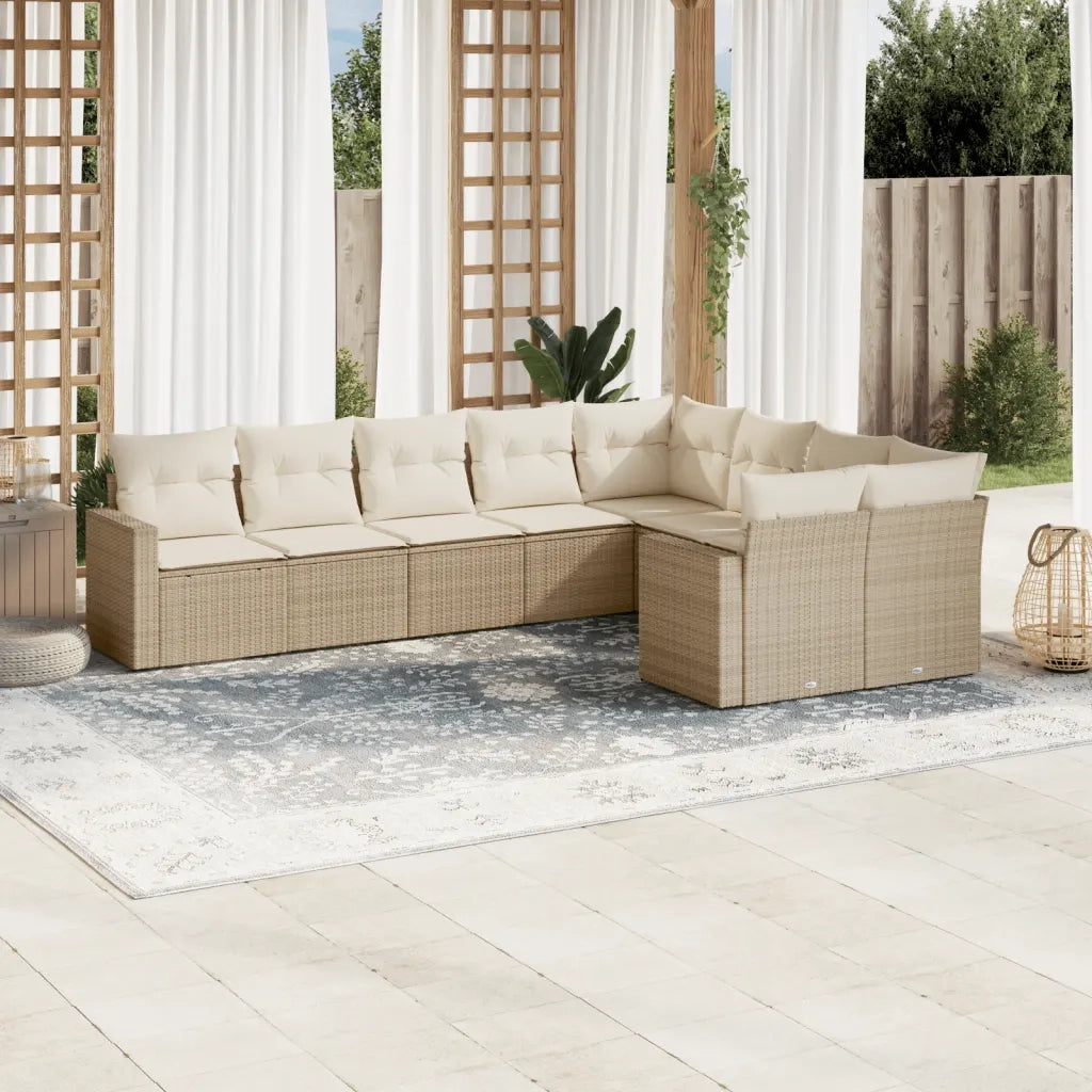 Set Divano da Giardino 9 pz con Cuscini Beige in Polyrattan 3219428