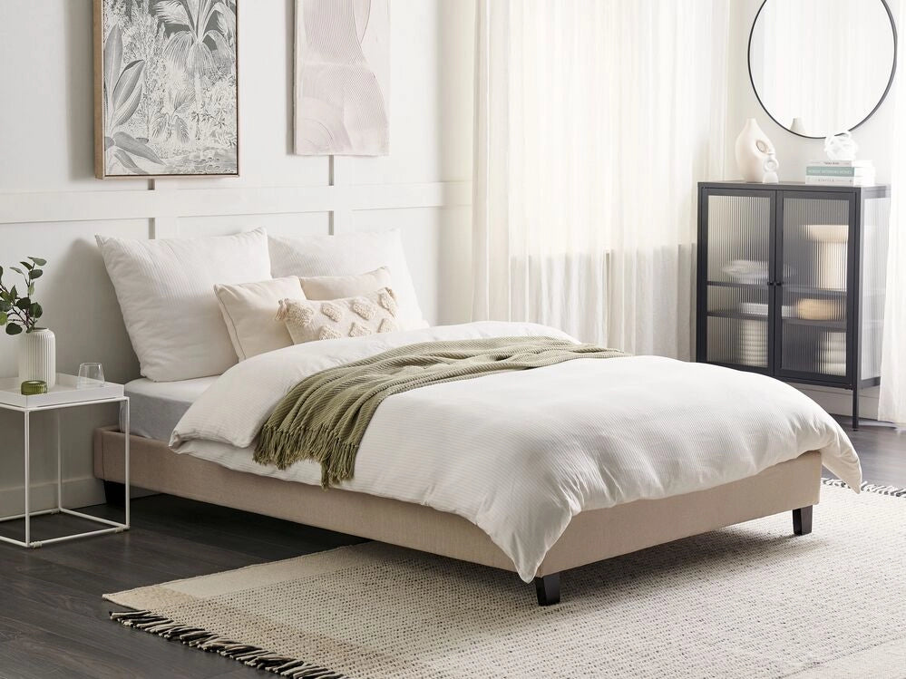 Letto matrimoniale 140 x 200 cm Rete a doghe in tessuto beige senza testiera
