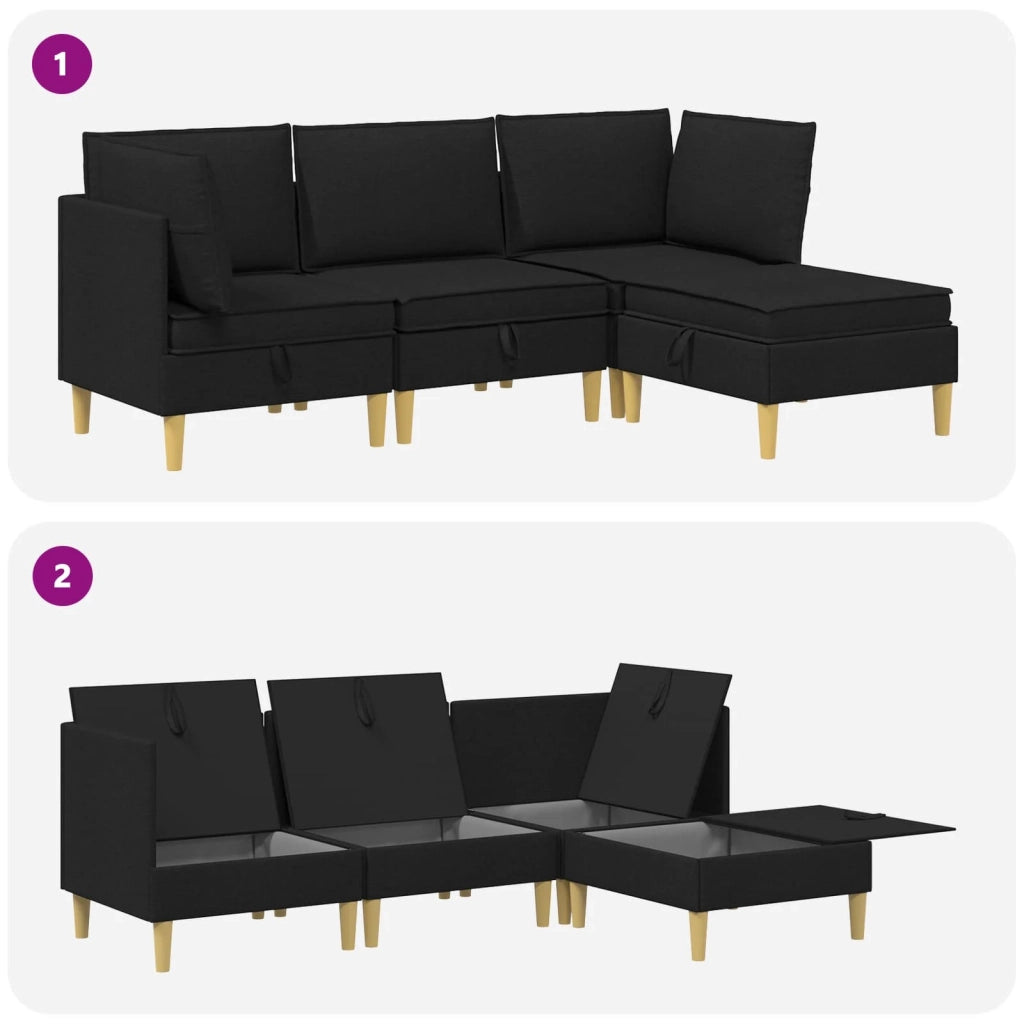 Set di mobili per il soggiorno con cuscino 4 pcs Nero Tessuto 3413685