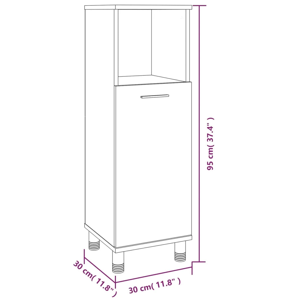 Armadietto Bagno Rovere Fumo 30x30x95 cm in Legno Multistrato 815606