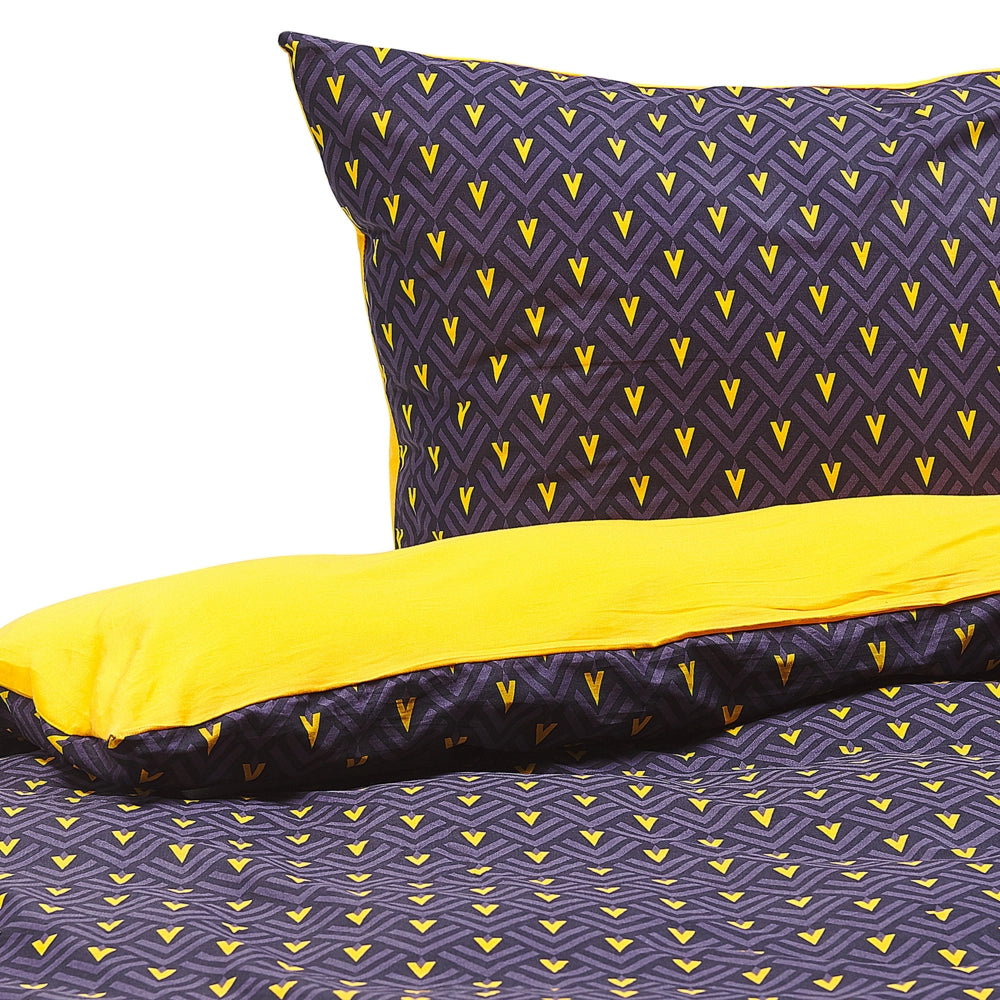 Set copripiumino e 2 federe in misto cotone blu scuro e giallo 155 x 220 cm Camera da letto moderna