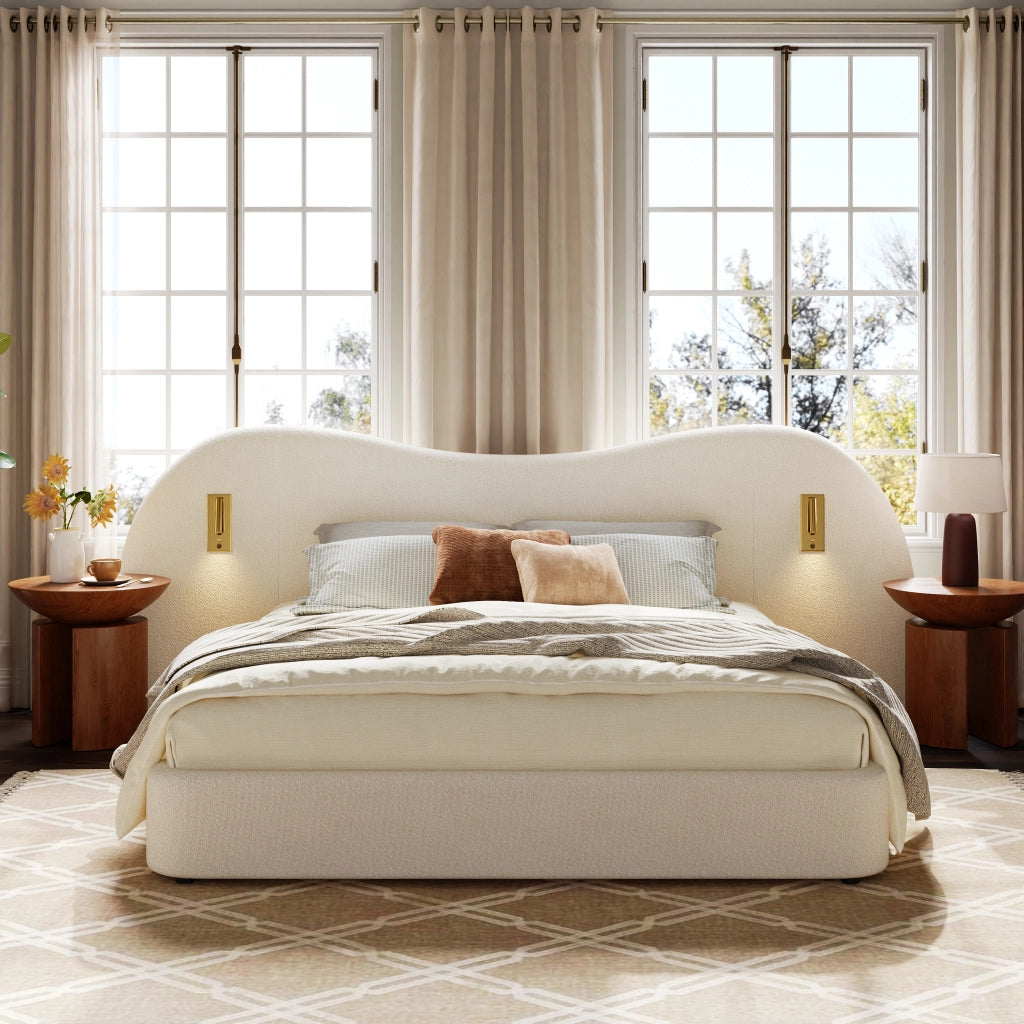 letto imbottito bouclé bianco 180 x 200 cm