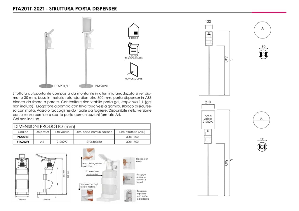Porta Dispenser Gel EASYPUSH con portacomunicazioni