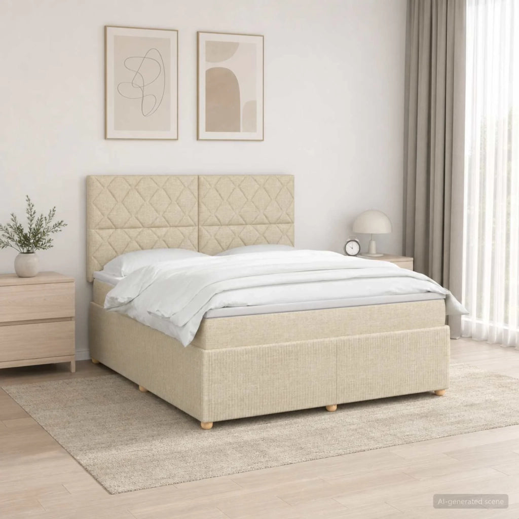 Letto Box Spring LED con Materasso Crema 180 x 200 cm Tessuto 3455928