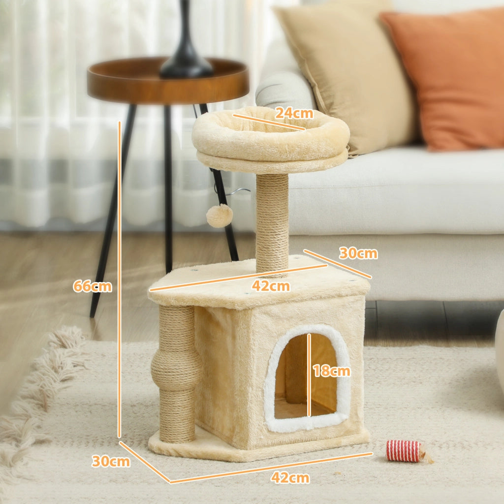 Torre per Gatti con Letto e Poste di Yute ¨C Minimal ¨C Beige 66 cm
