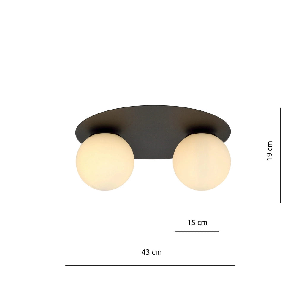 Plafoniera Emibig SOLAR 2 luci E14 nero/opal metallo