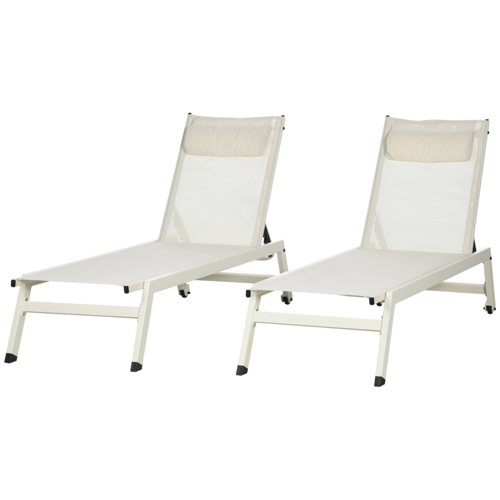 Lettino Prendisole Reclinabile 2 Posti ¨C Minimal ¨C Alluminio Poliestere Beige 55x195x30 cm