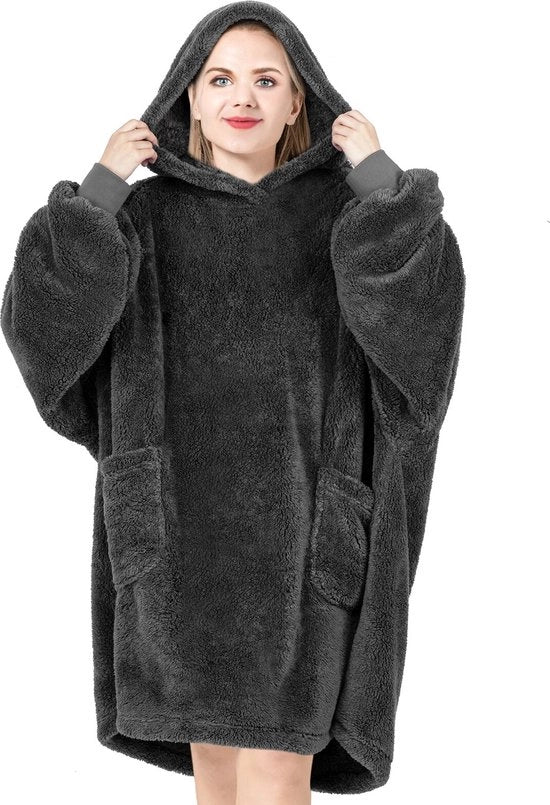 Coperta con Cappuccio, Piuma - Per Adolescenti e Adulti - Calda e Soffice - 95 x 85 cm - Grigio Scuro