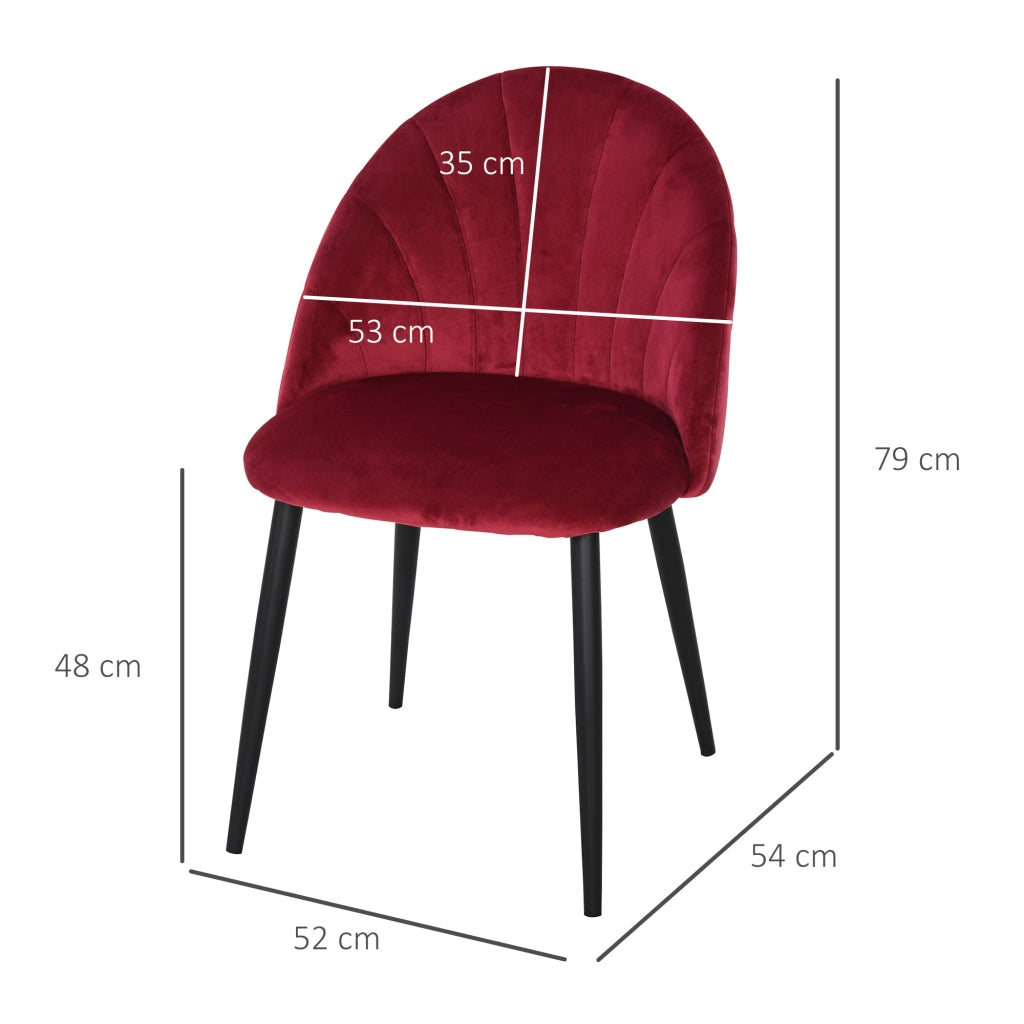 Set 2 Sedie da Pranzo ¨C Xylo ¨C Velluto Bordeaux Gambe Metallo Nero 52x54x79cm