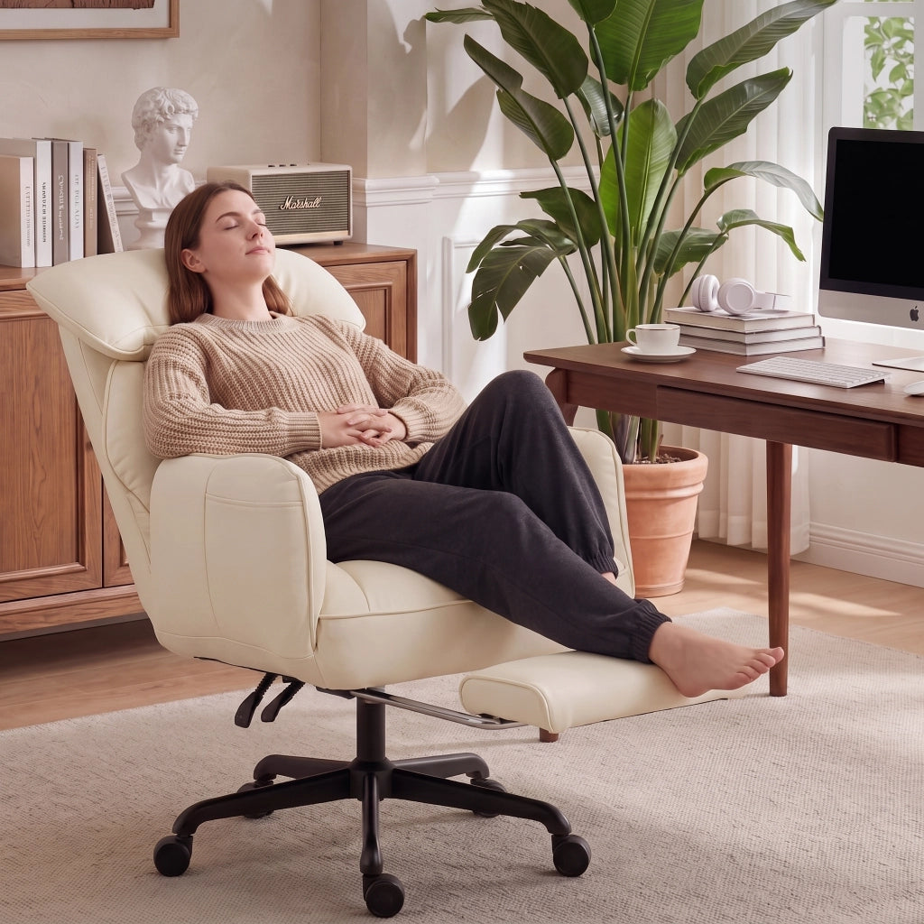 Sedia da ufficio ergonomica - Con corrimano e poggiapiedi - Con braccioli regolabili - Schienale regolabile - Beige