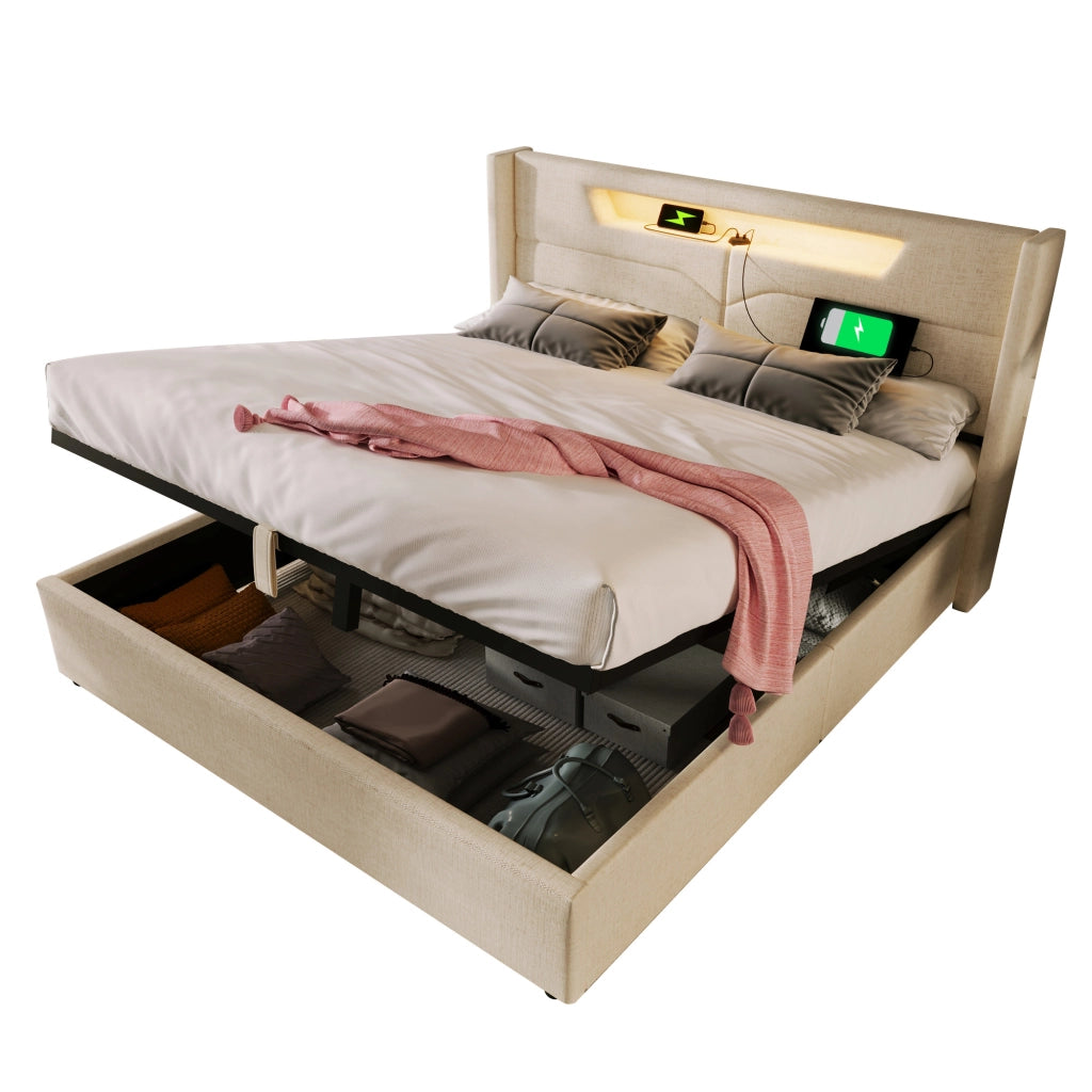letto imbottito lino beige 140x200 cm