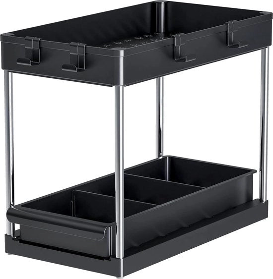 Organizzatore sotto il lavandino, piastra per utensili da cucina, organizzatore del mobile, cassetti estensibili 39,5 x 22 x 35 cm (nero)