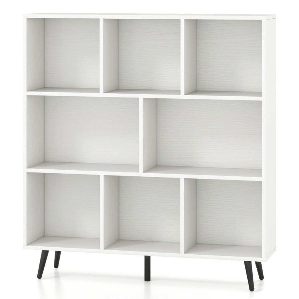 Organizzatore di stoccaggio moderno con 5 gambe di metallo affusolate, Libreria a 8 cubi studio camera da letto Bianco-Librerie
