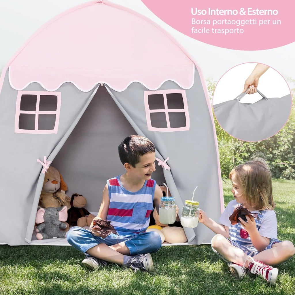 Tenda da Gioco per Bambini, Tenda per Cameretta con Borsa, Tappetino Antiscivolo, Design con Chiusura Lampo, Finestre Traspiranti, Ideale per Bambini e Bambine +3 Anni, Rosa