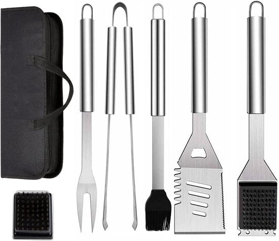 Set di accessori per barbecue a 7 pezzi - Accessori barbecue in acciaio inossidabile - Inclusa tasca portatile