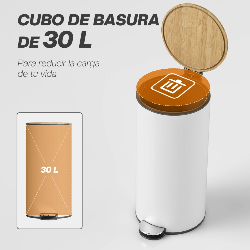 Cestino 30L con Pedale e Tappo in Bamb¨´ ¨C Zephmum ¨C Bianco