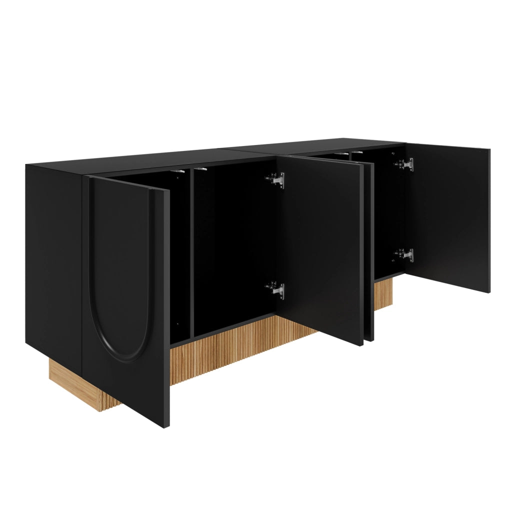 Credenza 160x38x75 cm con 4 ante e ampio spazio contenitivo in truciolare nero e naturale