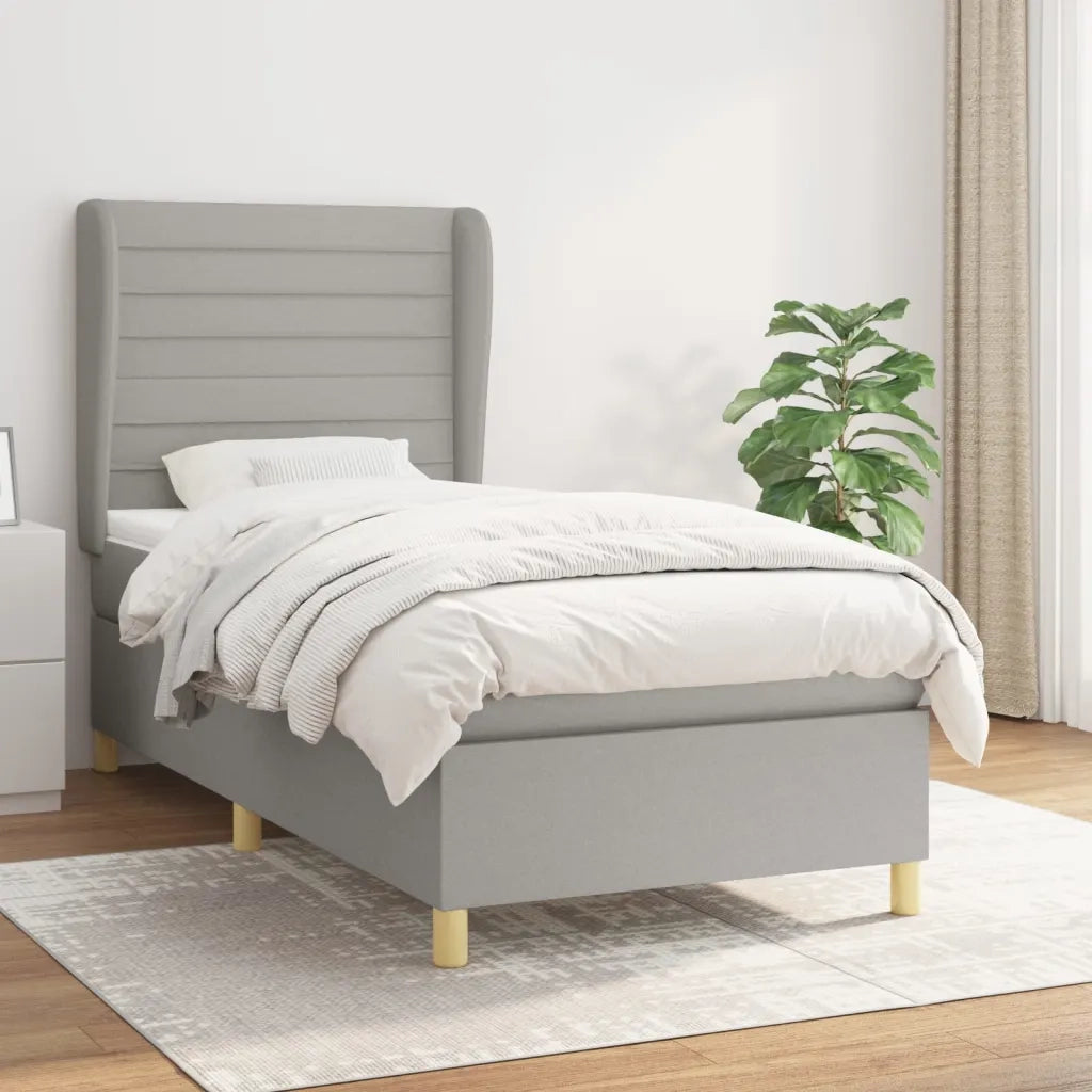 Letto singolo | Letto per adulti | Giroletto a Molle con Materasso Grigio Chiaro 80x200 cm Tessuto