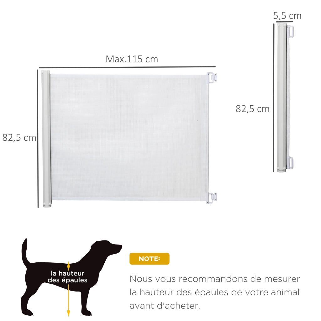 Barriera per cani retrattile automatica ¨C zephmum ¨C bianco acciaio 115x82.5 cm