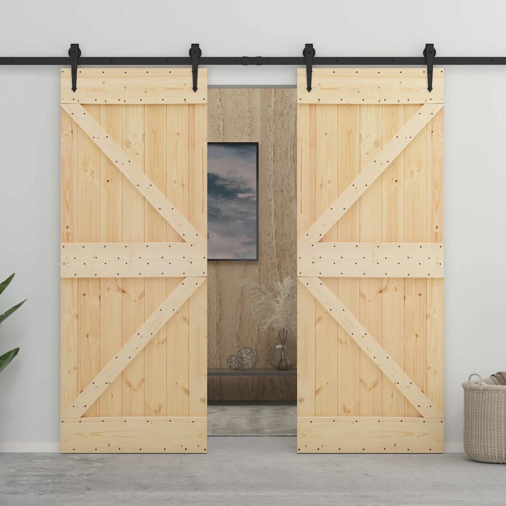 Porta scorrevole Naturale e Nero 100 x 210 cm 3444865