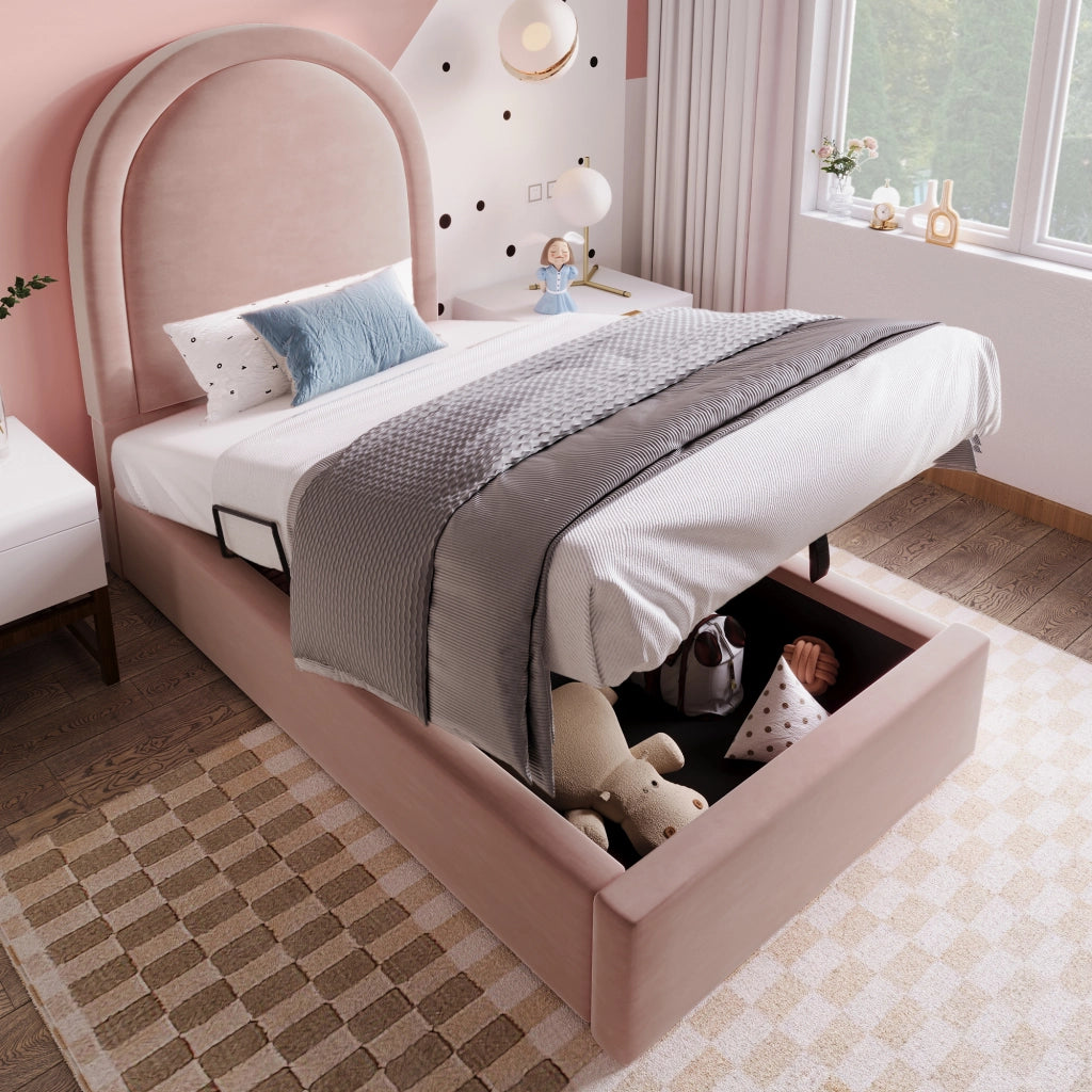 letto imbottito velluto rosa 90 x 200 cm
