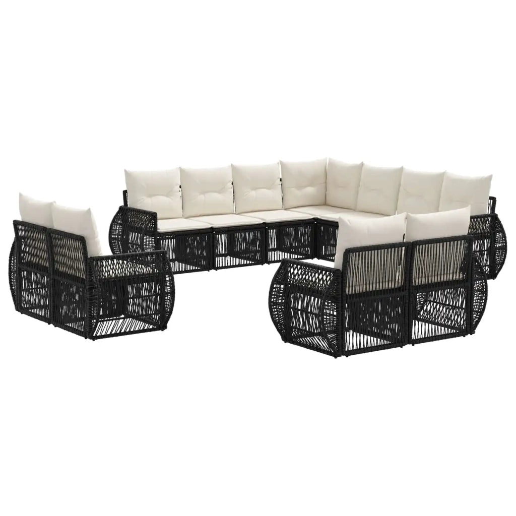 Set Divano da Giardino 11 pz Nero e Bianco Crema polyrattan 3435586