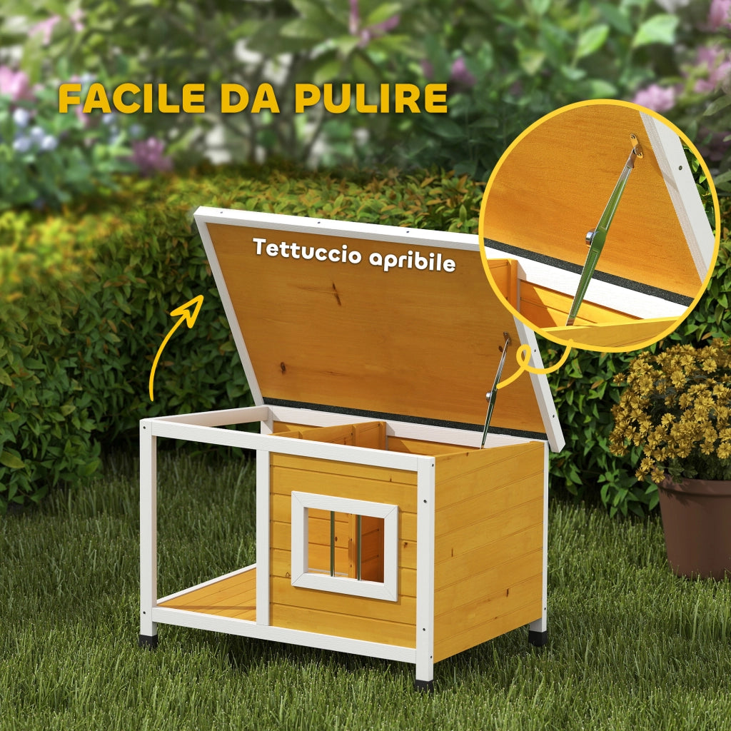 Cuccia per Cani da Esterno in Legno di Abete con Veranda Coperta e Tetto Inclinabile. 85.5x62x60 cm. Multicolore