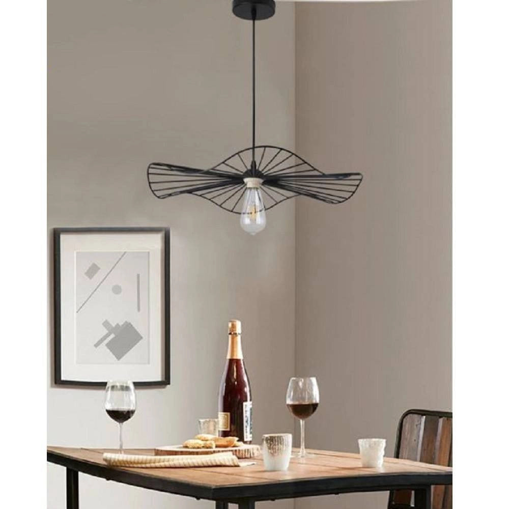 Trade Shop - Lampadario Da Soffitto Pendente A Sospensione Rotonda Plafoniera Lampada E27 B31 - Nero