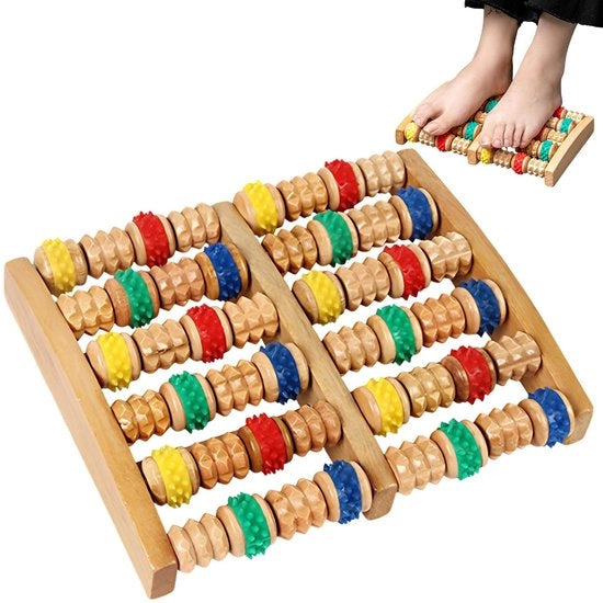 Massaggio a piedi a doppia azione in legno - 6-ruote - per uso domestico e ufficio - massaggio per piedi con oedeema - adatto per plantari - Zeynomax - 6-Rij Roller - Voetmassageroller
