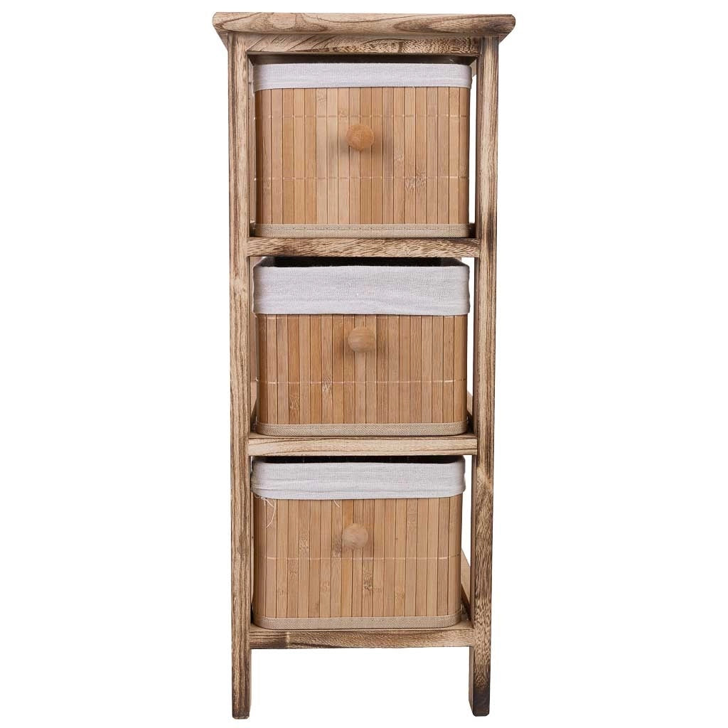 Cassettiera in legno con 3 cassetti in bambù foderati 26x32x63