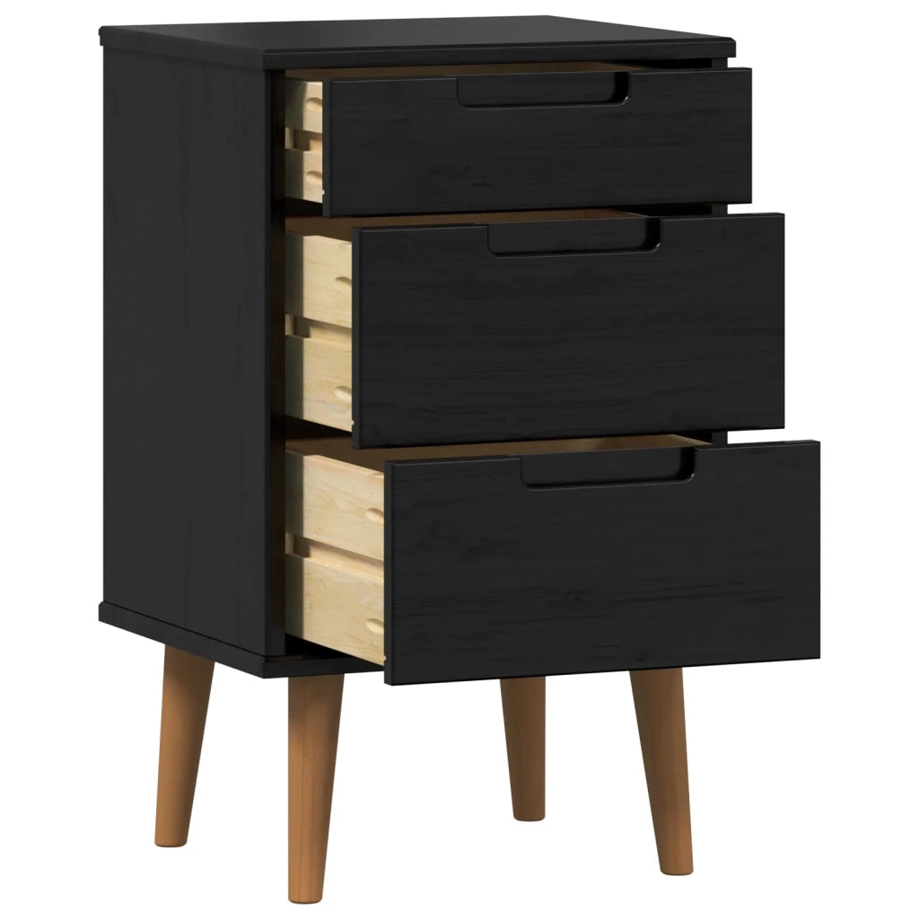 Comodino | Armadio da Notte | Mobiletto da notte Nero 40 x 35 x 65 cm Legno di pino massiccio