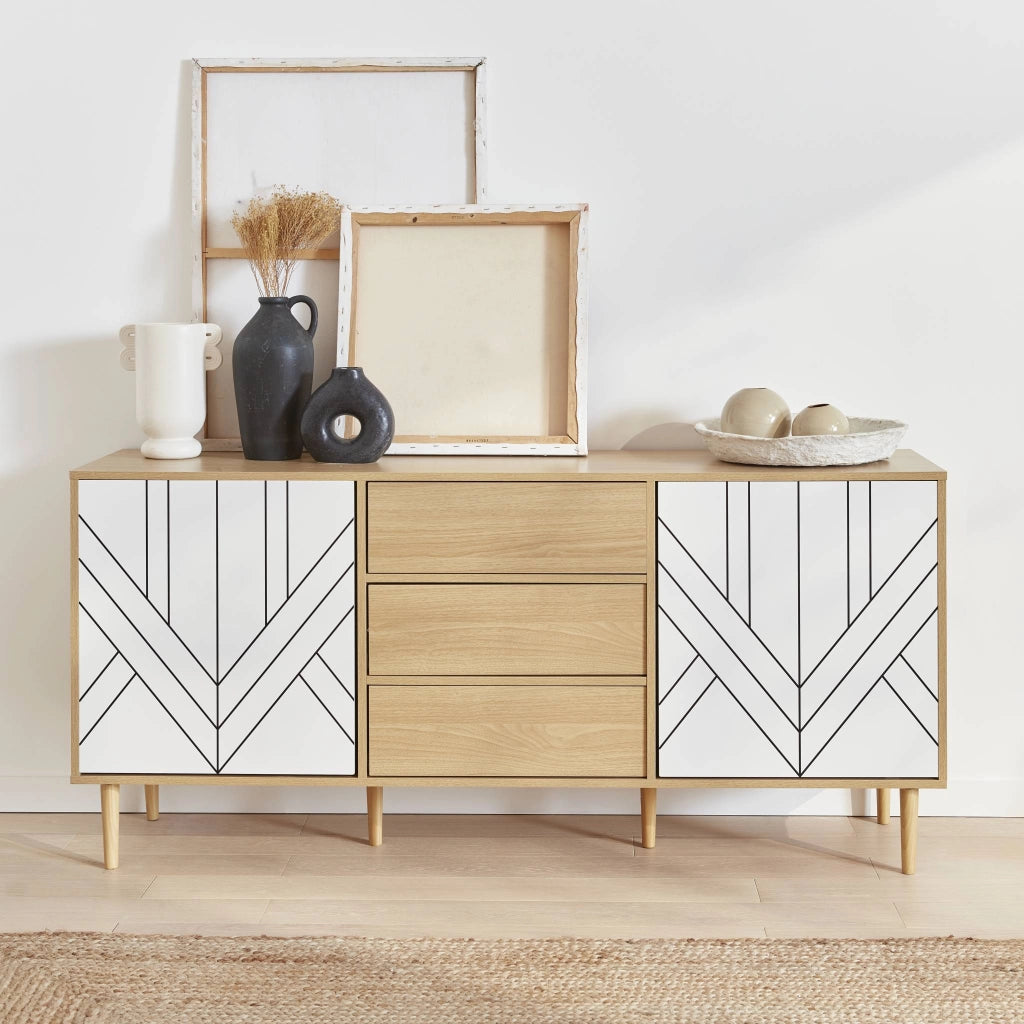 Credenza a 2 ante effetto legno, 160cm, bianco