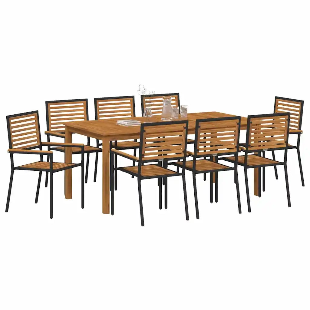 Set da Pranzo per Giardino 9 pcs Nero Legno di Acacia Massello 3365544