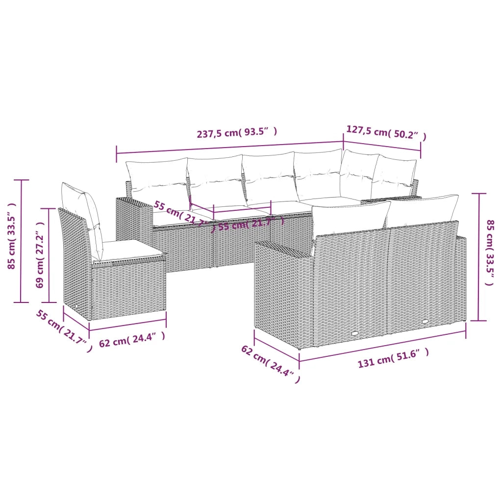 Set Divano da Giardino 8 pz con Cuscini Grigio in Polyrattan 3219230