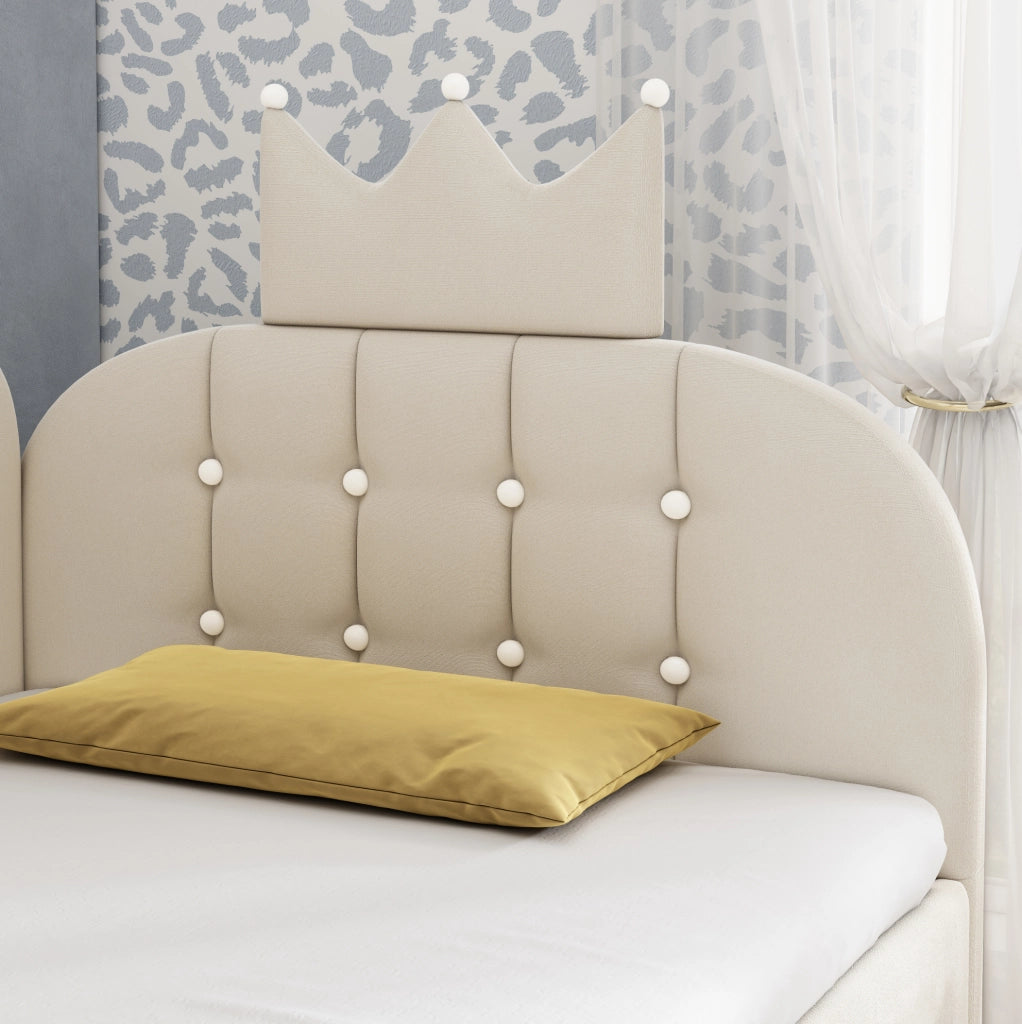 Letto daybed 90x190 cm in velluto beige con contenitore idraulico