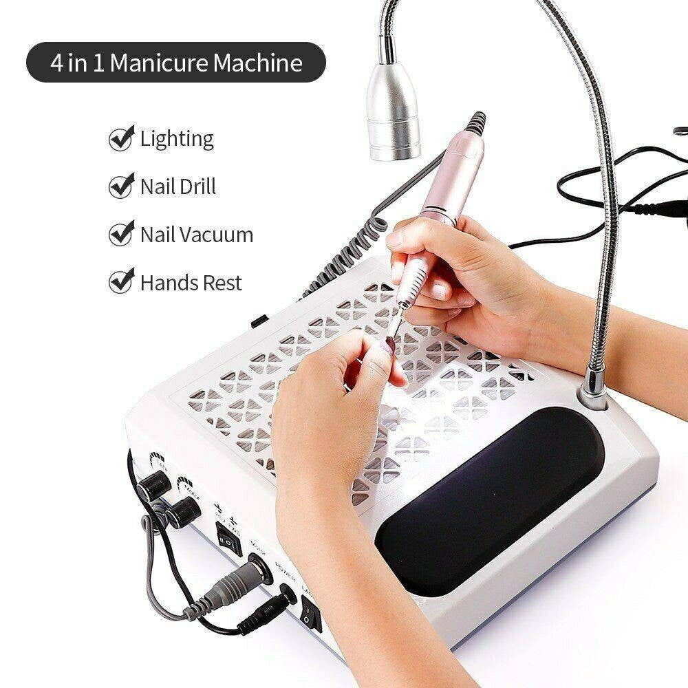 Trade Shop - Kit 4 In 1 Estetista Aspiratore Fresa Lampada Manicure Pedicure Nail Art Unghie -